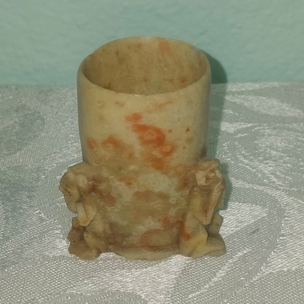 Antique Stone Hear No Evil, See No Evil, Speak No Evil Small Stone Bud Vase